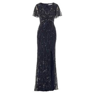 Mac Duggal Sequin Gown Navy Blue 14 NWT 93654